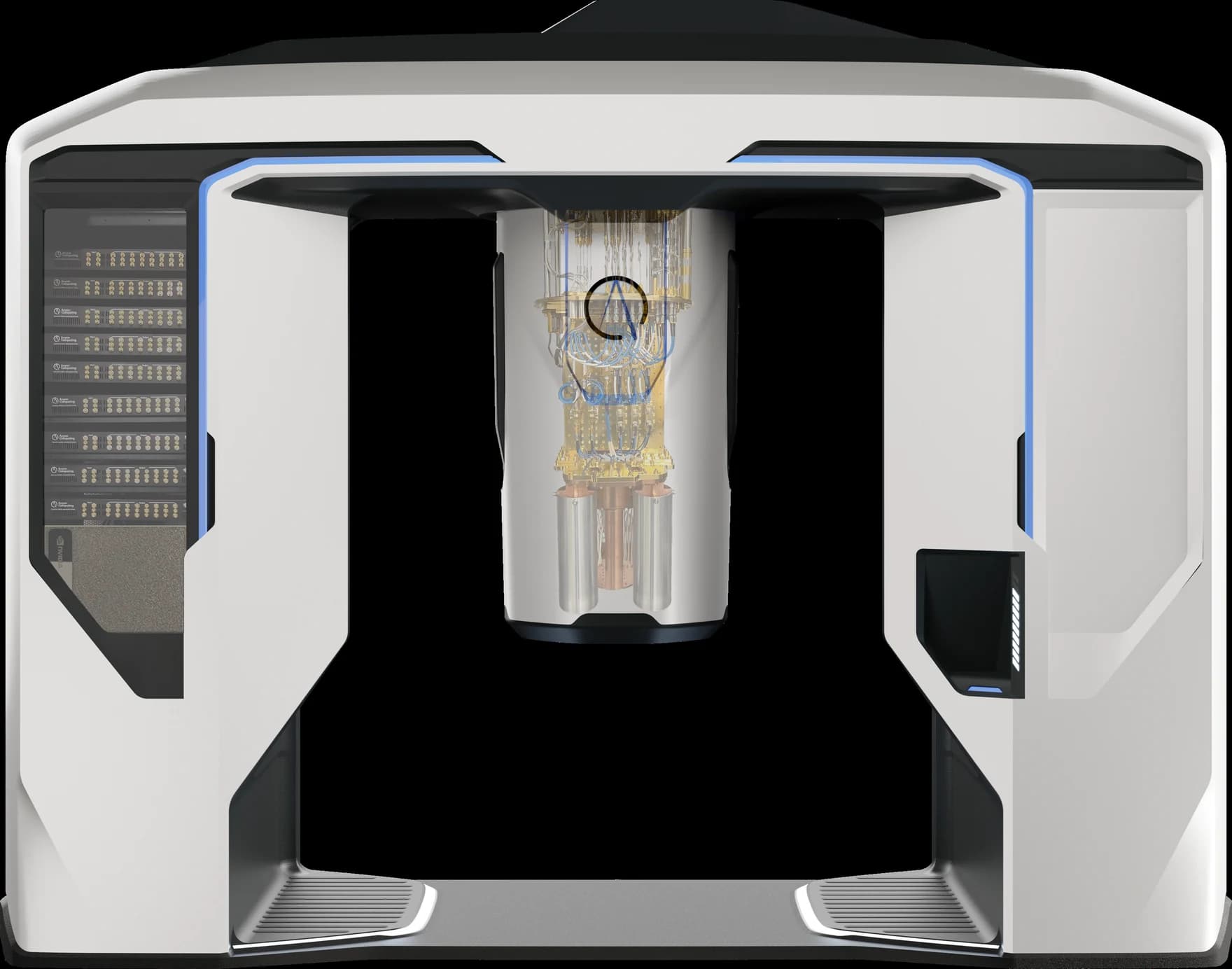 The Anyon hybrid quantum-classical supercomputer — NVIDIA GPU racks and a dilution-cooled superconducting QPU integrated in a single data-center cabinet